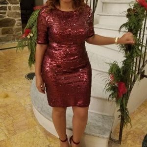 Long red dress with sleeves